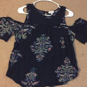 Navy and floral, cold-shoulder top